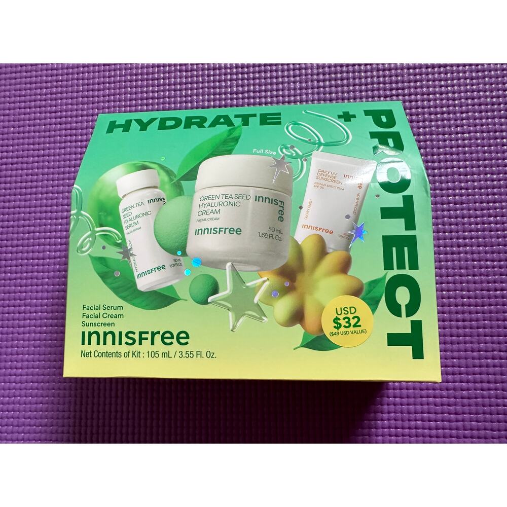 Innisfree Hydrate + Protect Facial Serum, Cream & Sunscreen SPF Set NEW skincare